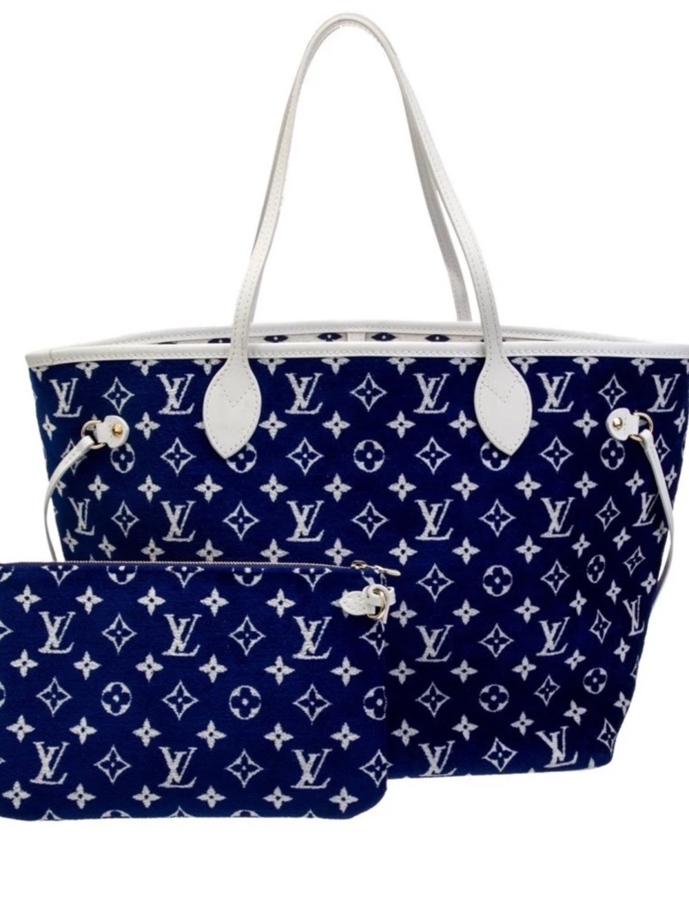 Louis Vuitton Navy Monogram Tote with White Trim and Pouch